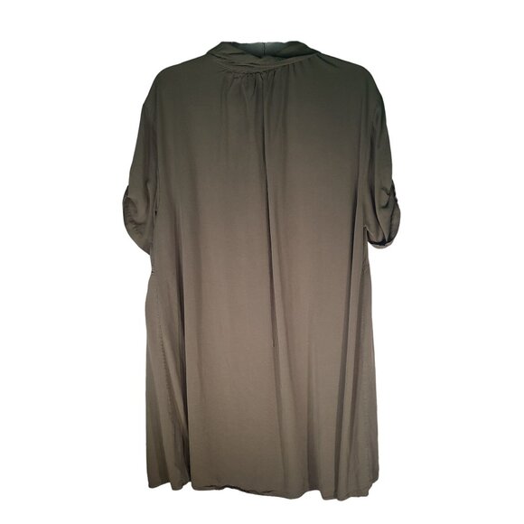 Given Kale Shirt Dress Green Collared Short Sleeve Button Front - Picture 2 of 9